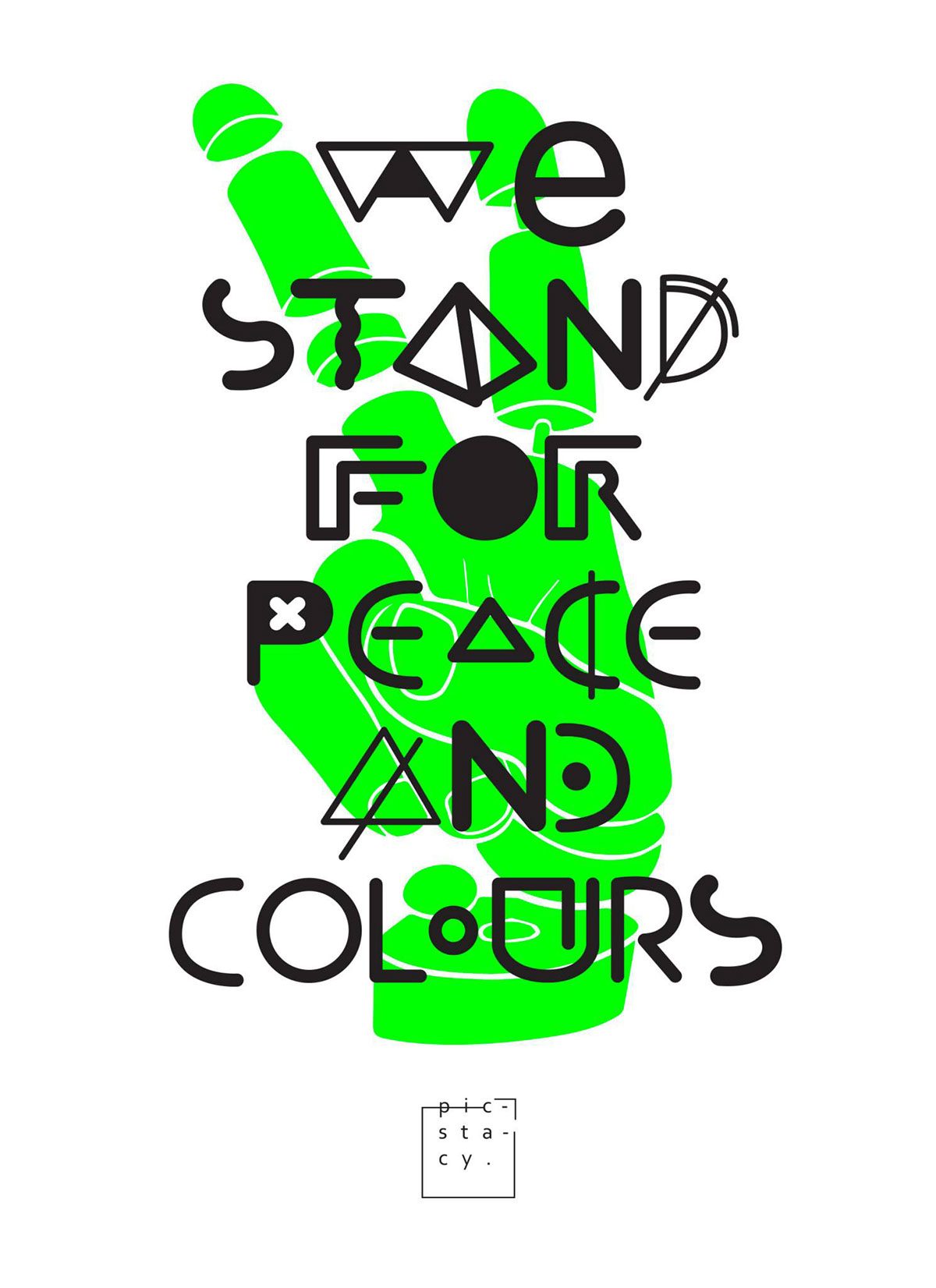 picments peace colours black and white fluroscent creatures typo high