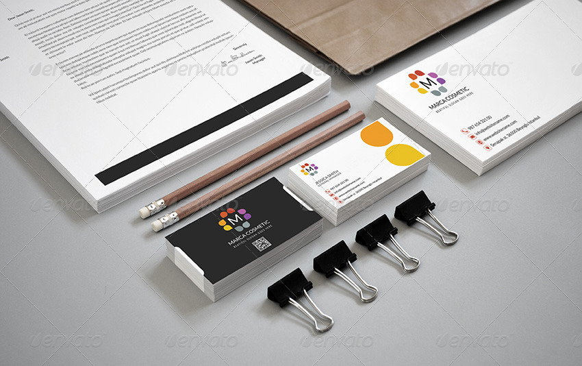 corporate identity package stationary brand photoshop psd print business card letterhead folder logo marca Cosmetic colorful