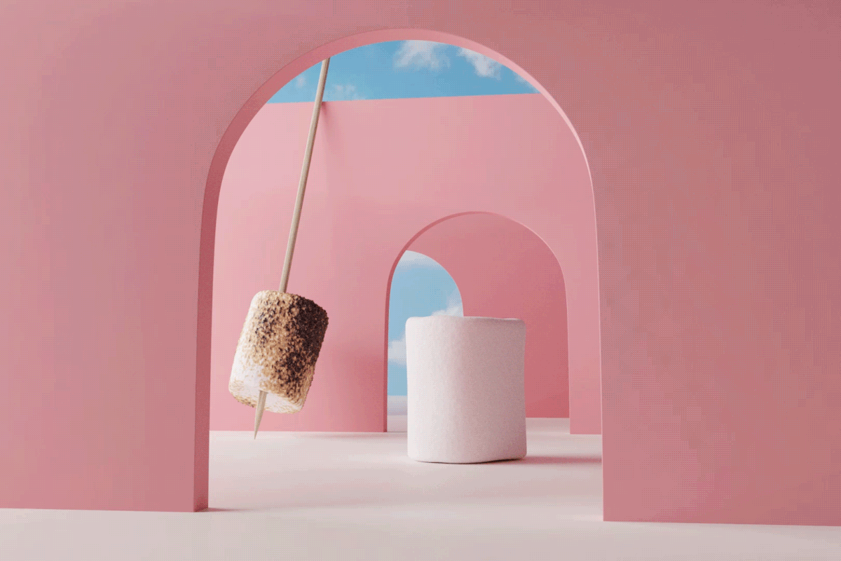 3D art direction  blender bright Candy M&M's minimal set design  still-life