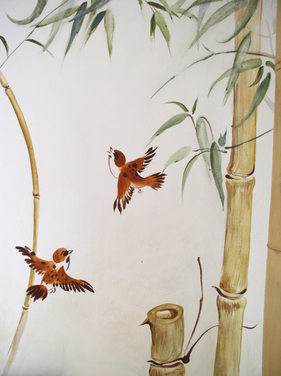 wall painting wall art Mural bamboo flying birds little birds Chinese painting bamboo grove interior design  wall docor