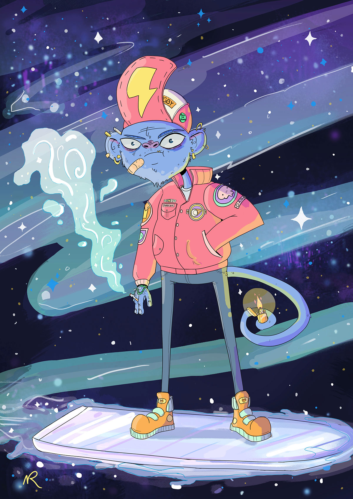 Space Monkey skater rebel Character digital illustration cartoon galactic monkey