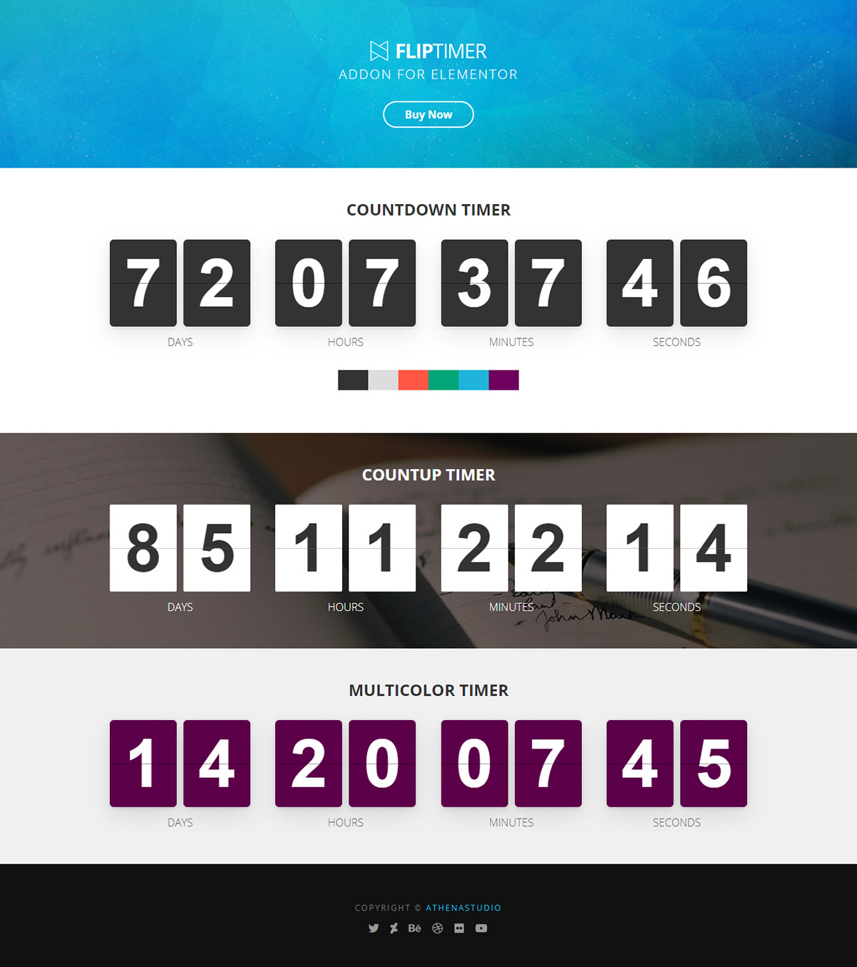 addon animation  athenastudio countdown elementor fliptimer jquery multicolor plugin Responsive