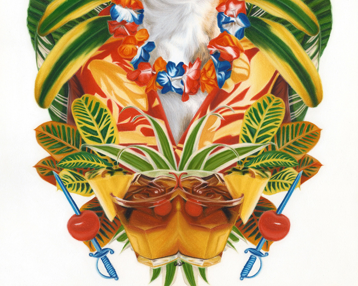 pastel Tropical plants Hawaiian animal dog beverage portrait