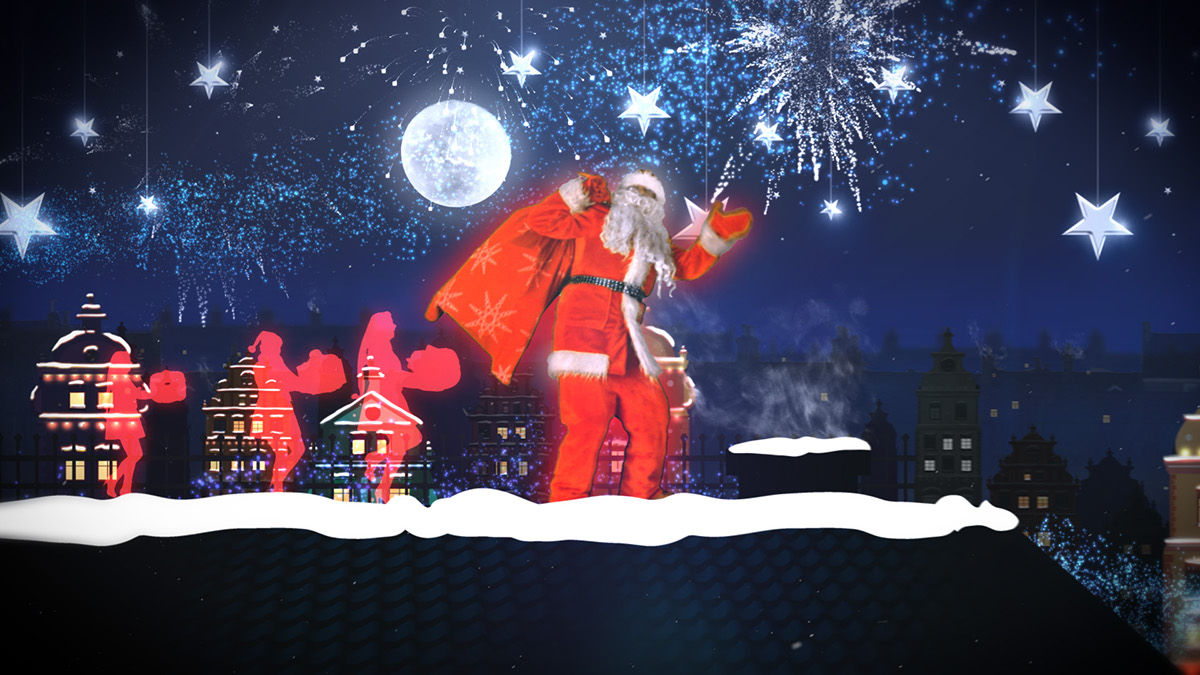 Christmas greeting happy new year merry xmas Silhouettes Santa Claus gift bundle snow winter Magic  