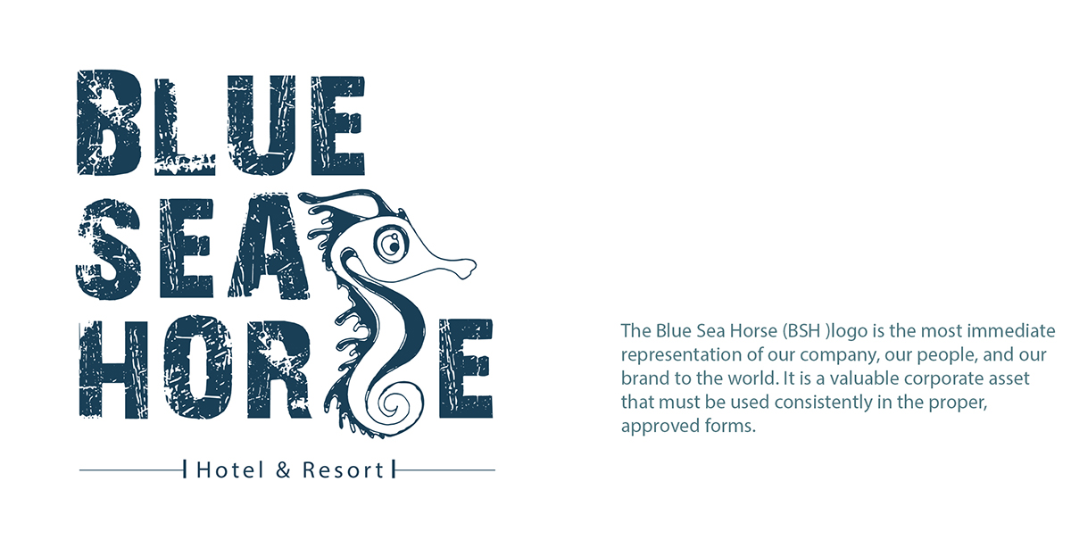 identity design logo hotel resort beach sea horse blue