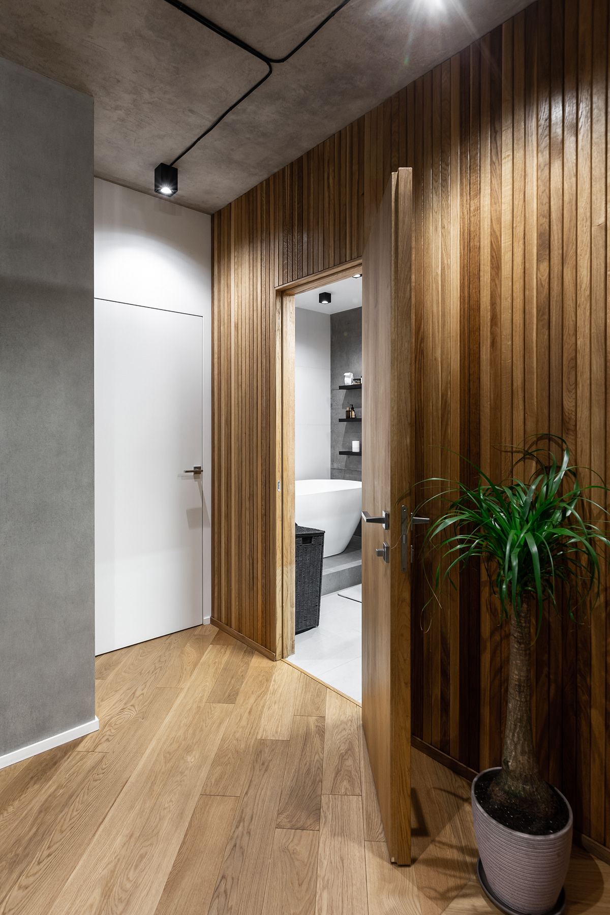 Interior design LOFT concrete wood art stile apartment kitchen bathroom