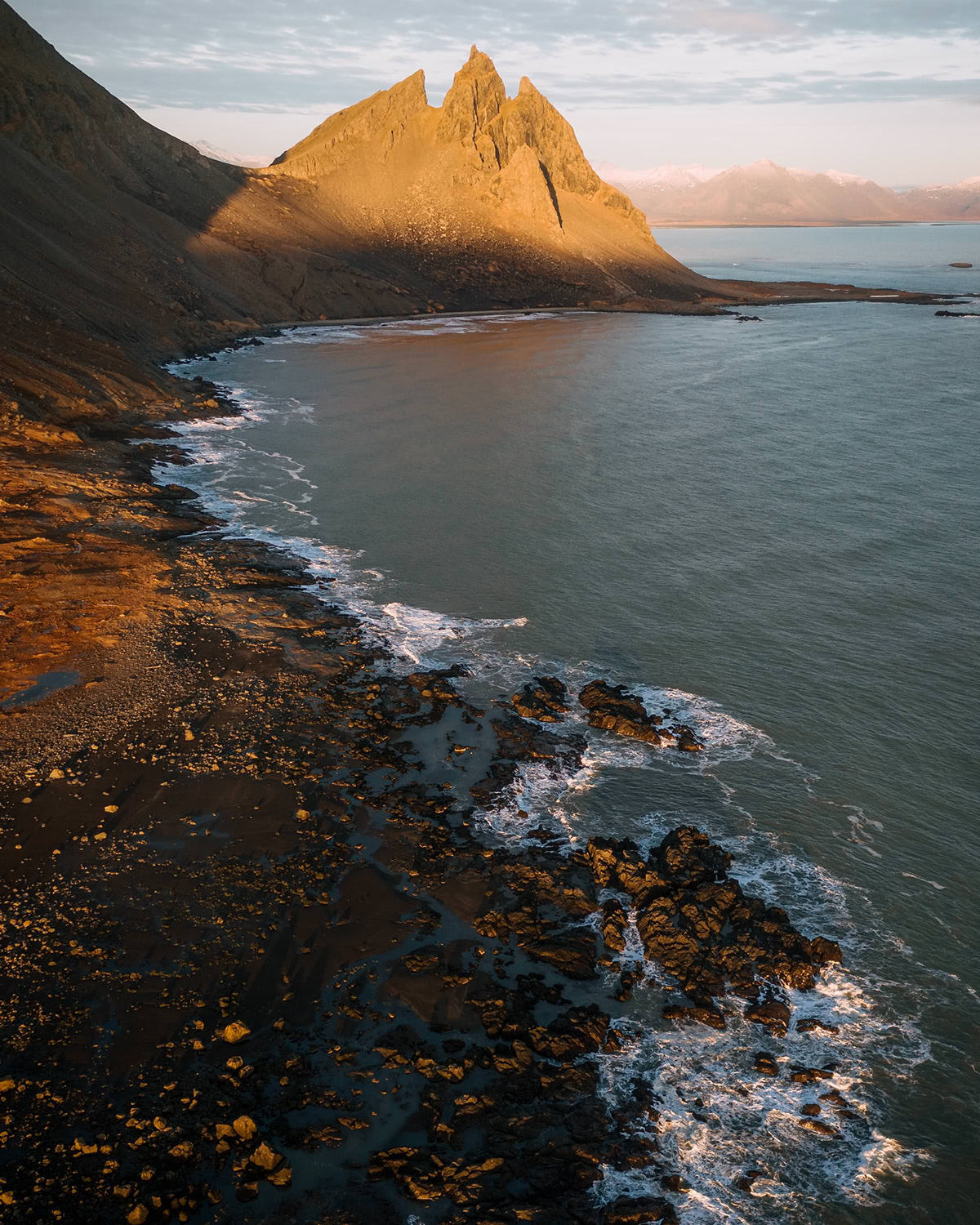 iceland drone Aerial sunset mountain wave Ocean beach black abstract