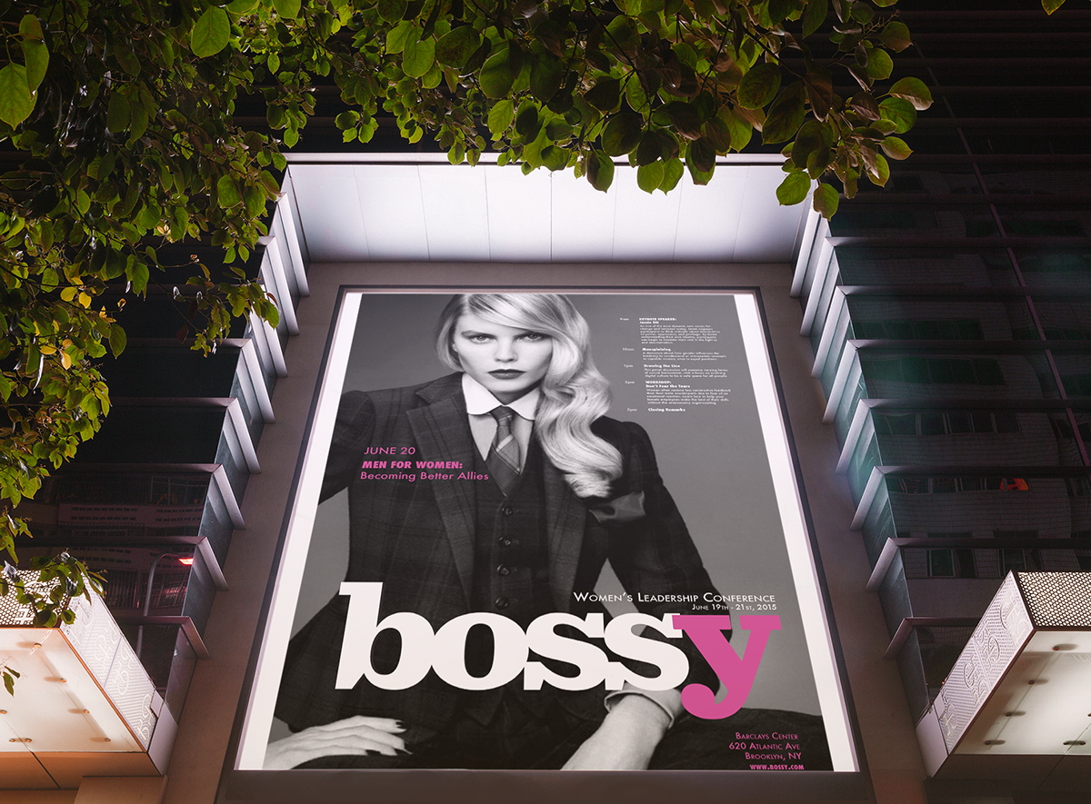 bossy conference women's leadership promo giveaway poster stationary letterhead business card Sunglasses workplace Gender equality feminism print ad