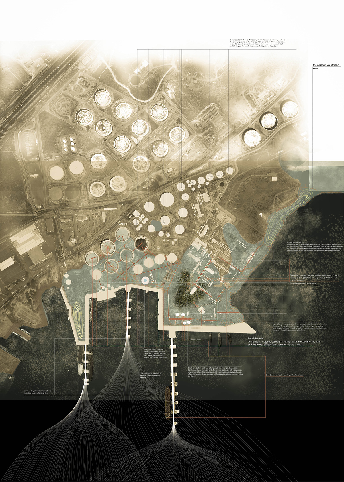 Urban narrative Oil refinery Eleusis narrative architecture sci-fi materiality