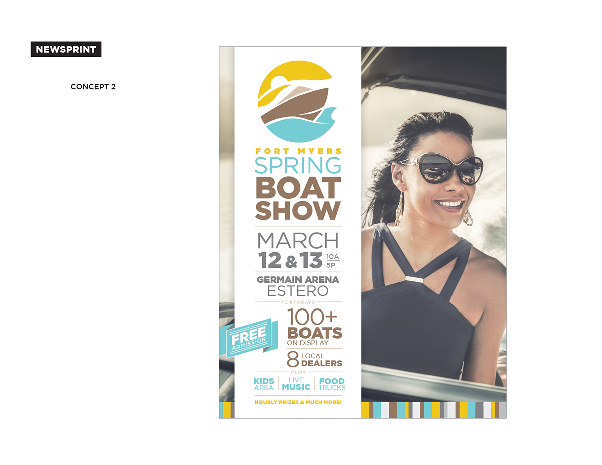 Boat Show visual identity Promotional Promotion Event newspaper apparel billboard Signage print advertising logo Icon
