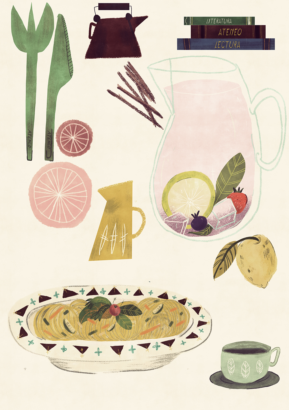 menu ateneo medellin Juliana Cuervo colombia ilustracion comida Food  food illustration