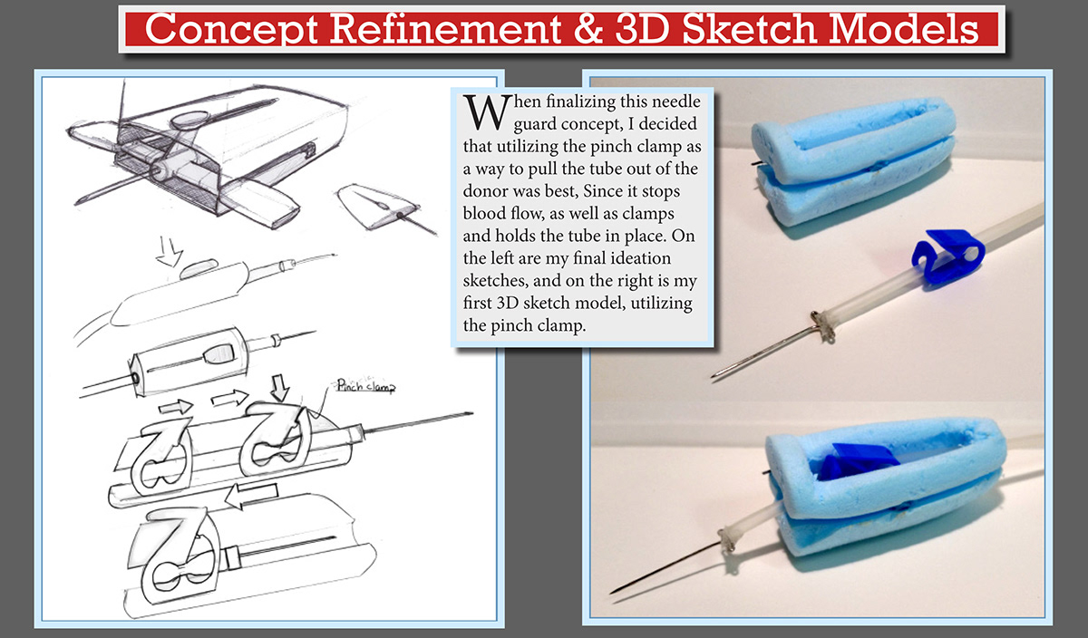 blood draw blood donation needle guard ideation rendering Solidworks sketching process
