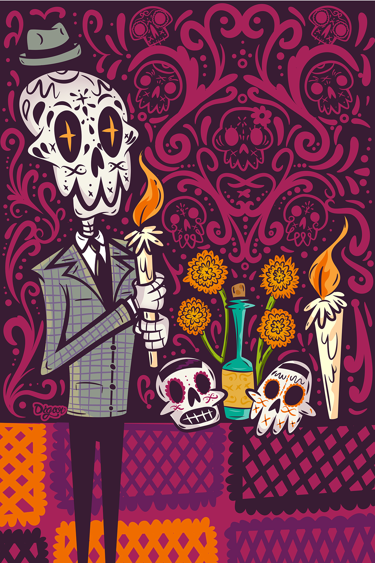 Dia De Muertos Halloween day of the dead candy skull skull mexico poster cartel