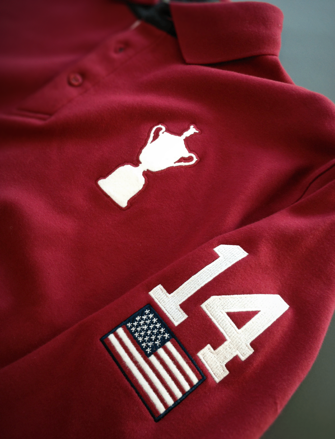 Embroidery golf rugby shirt varsity big logo logo sleeve applique athletic