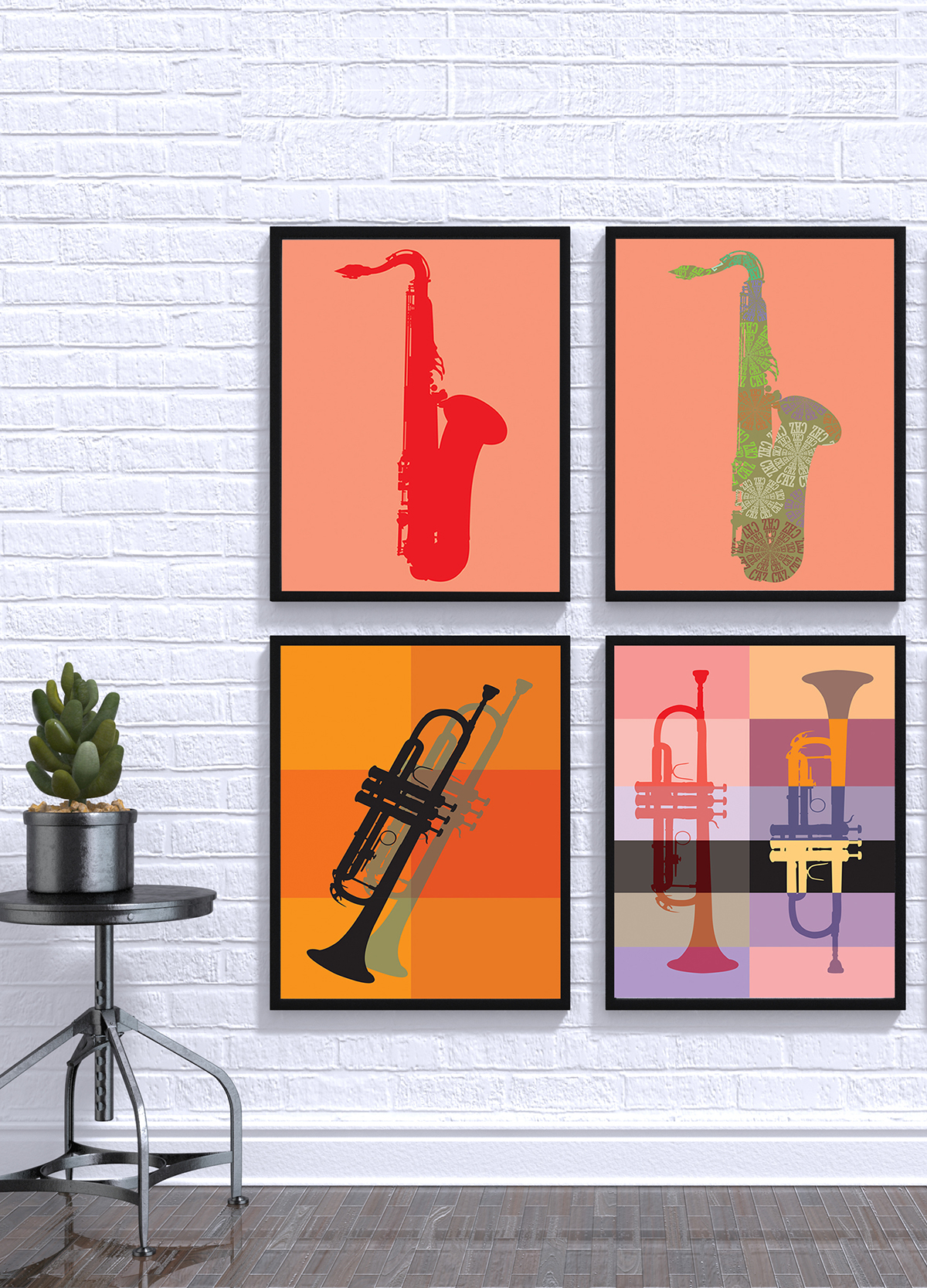 Saxophones trumpet jazz caz digitalart blues ILLUSTRATION  poster Jazz Poster contrast