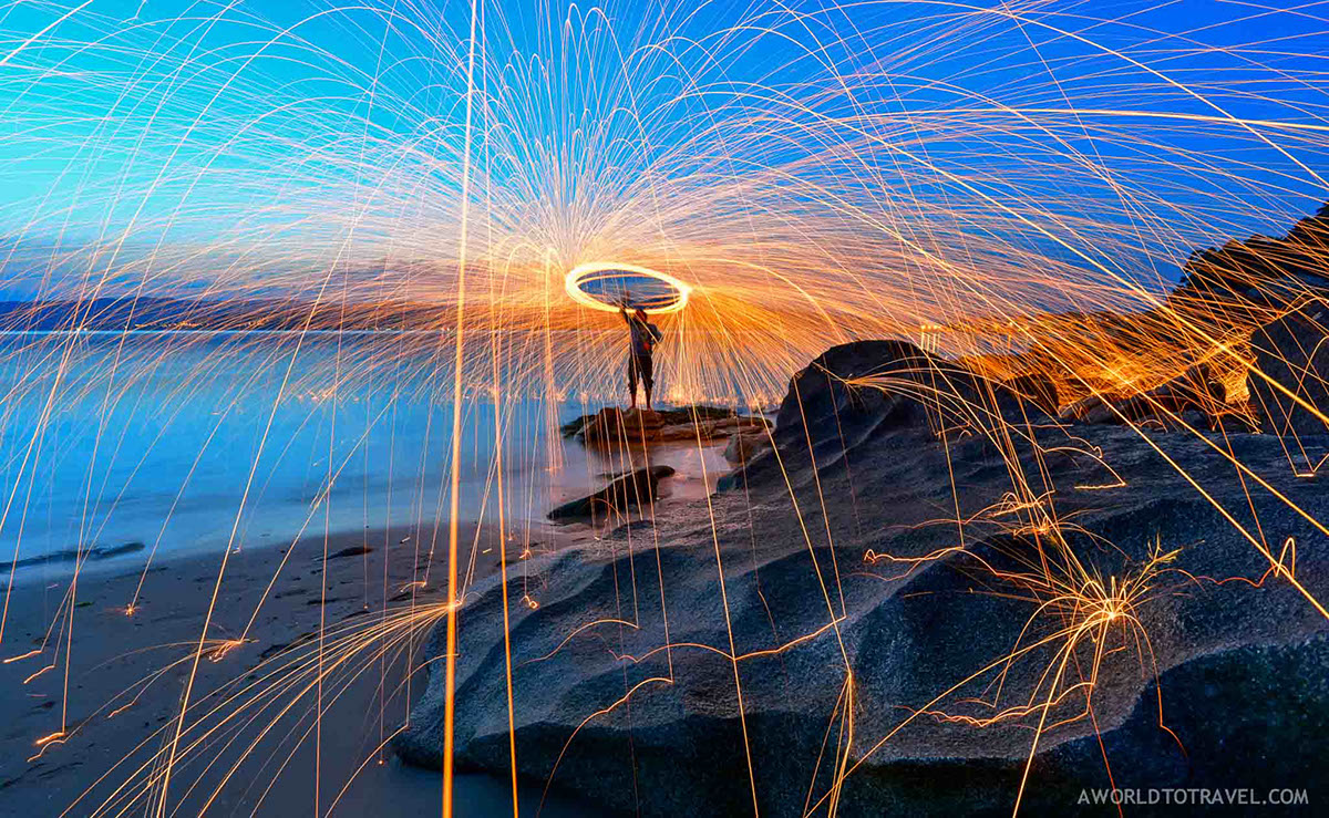 steel wool Spinning light painting Galicia steel spinning long exposure Landscape