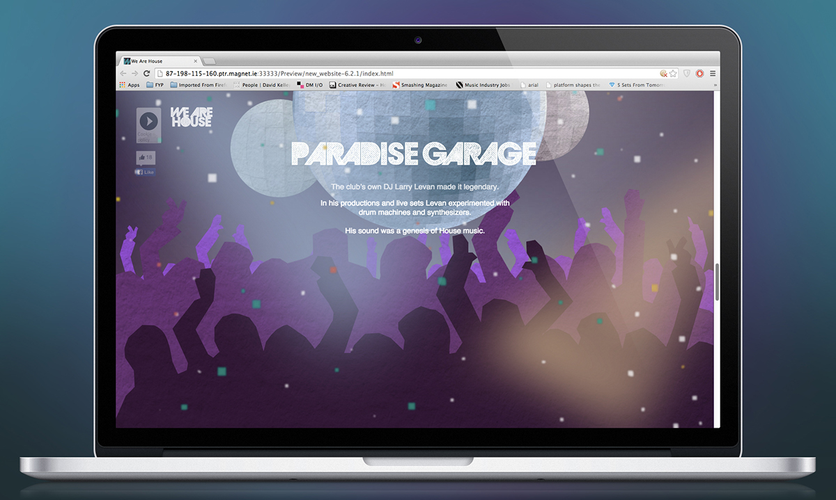 parallax Website history house Ireland frankie knuckles warehouse paradise garage your Love cariño t-coy Larry LEVAN