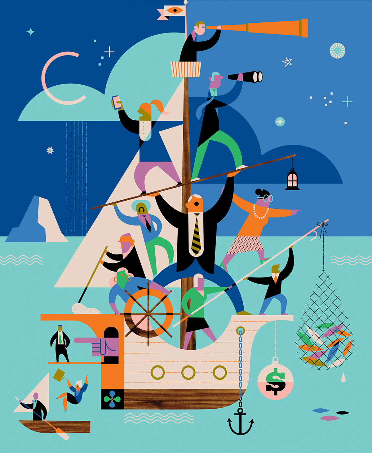 Boats business Character design  Digital Art  Diversity graphic illustration money people TEAMWORK vector