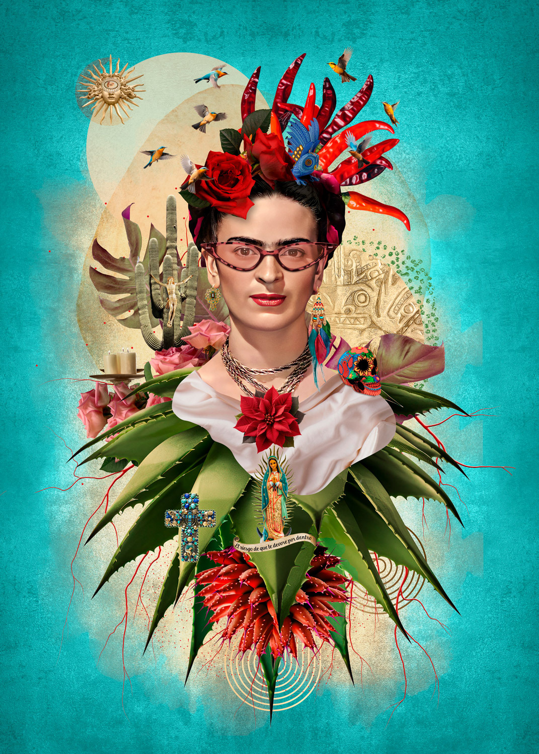 Digital Collage Poster Design Digital Art  ILLUSTRATION  artwork photoshop mexico calavera Frida Kahlo santa muerte