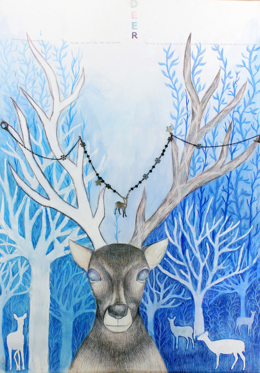 deer papercutting MixMedia blue lost blackandwhite galaxy paint draw arts coursework design artwork