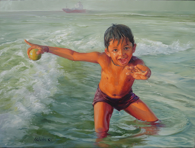 ball beach kid kid playing playing water