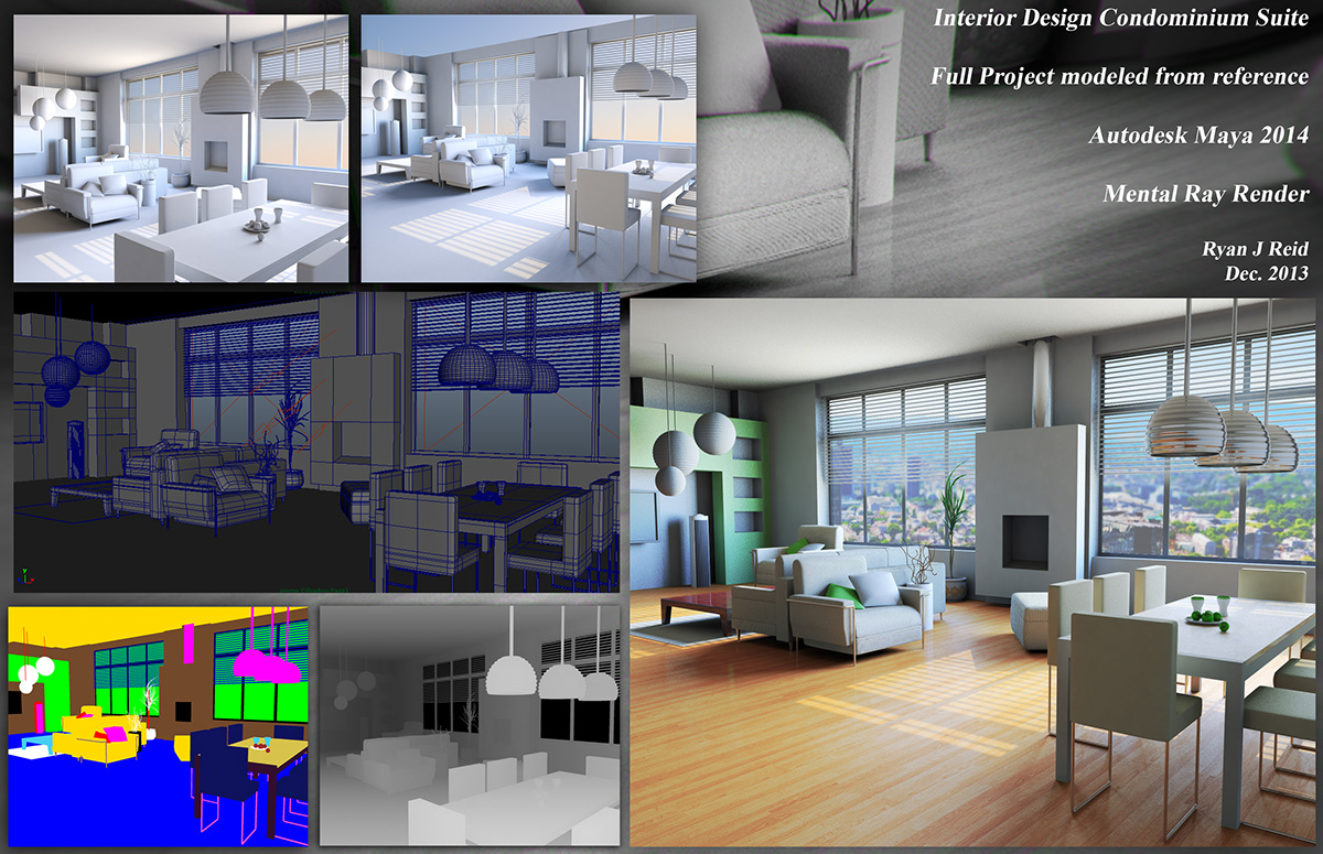 Low Poly Interior design compositing photoshop Maya mental ray 3d modeling texturing rendering
