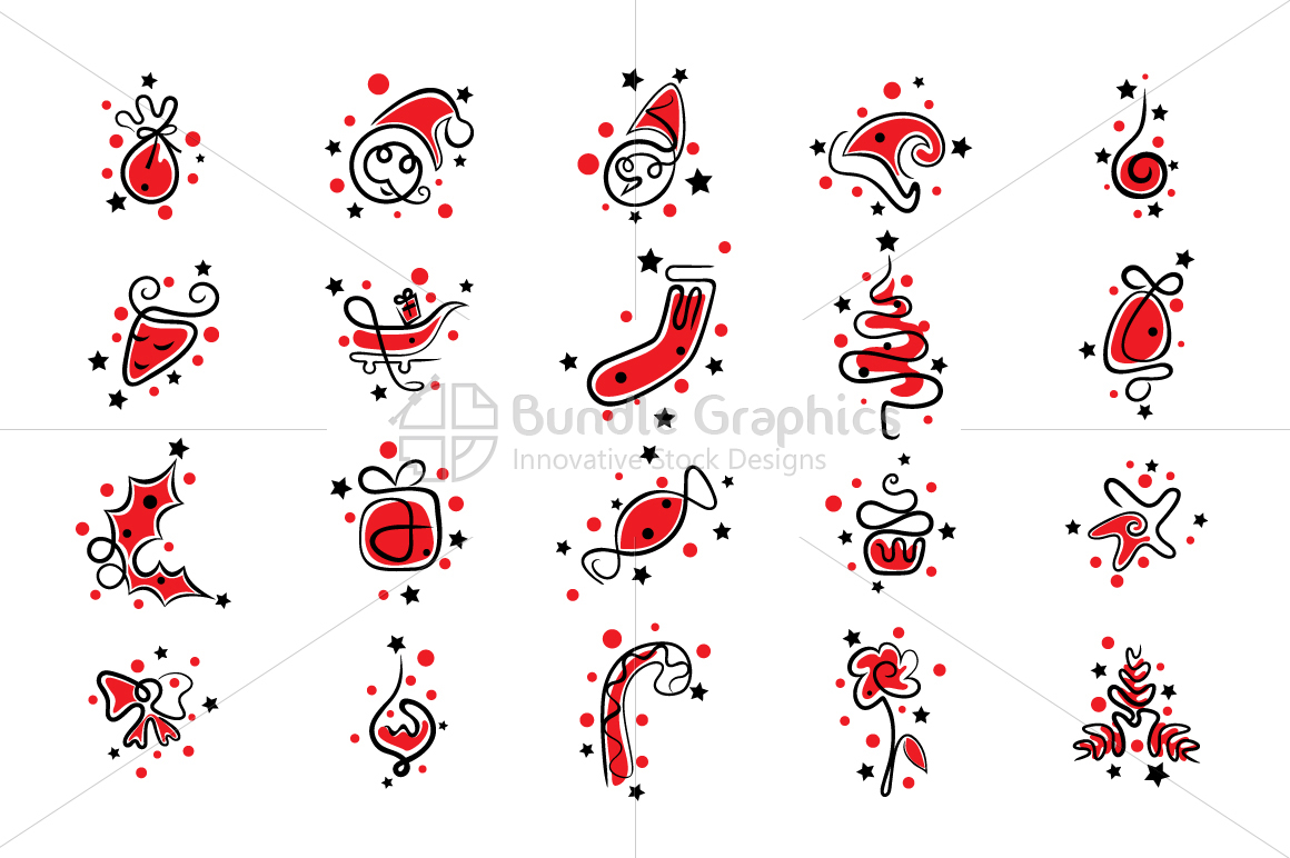 santa clause Tree  Santa Hat gifts reindeer moustaches cart Candies tie bow flower black and white colorful Continuous Line Style freehand icons linear style vector graphic