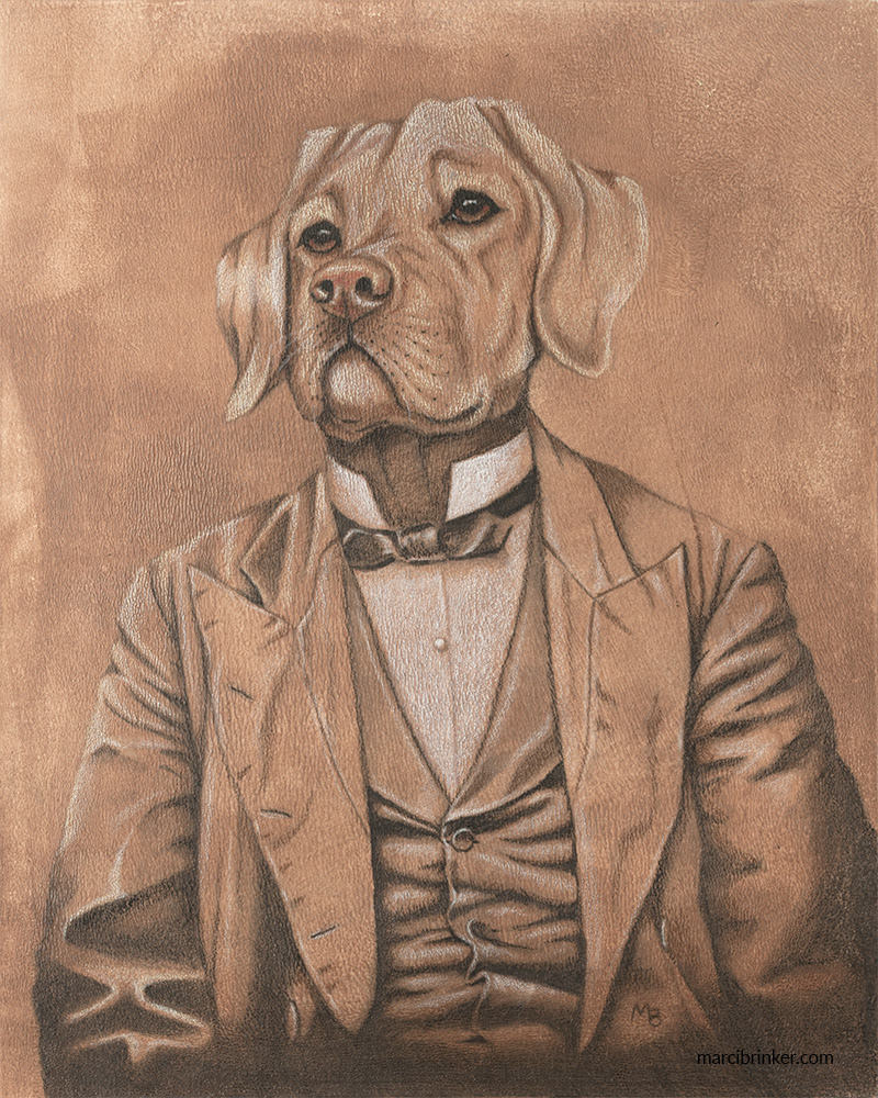 animal art dog portrait labrador retriever vintage style Yellow Lab