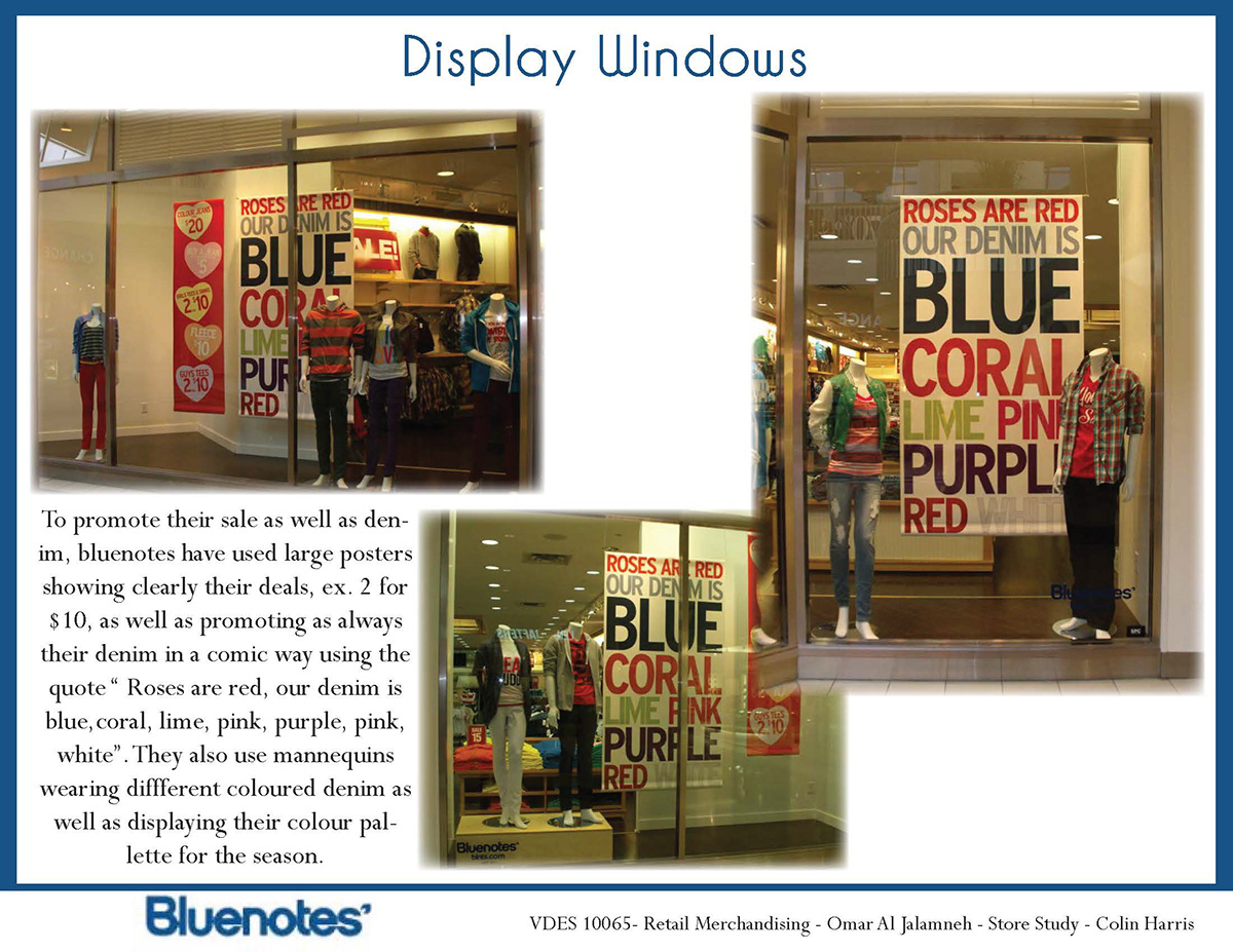 Bluenotes brand store Layout visual merchandising logo design study InDesign photoshop Illustrator omar jalamneh 