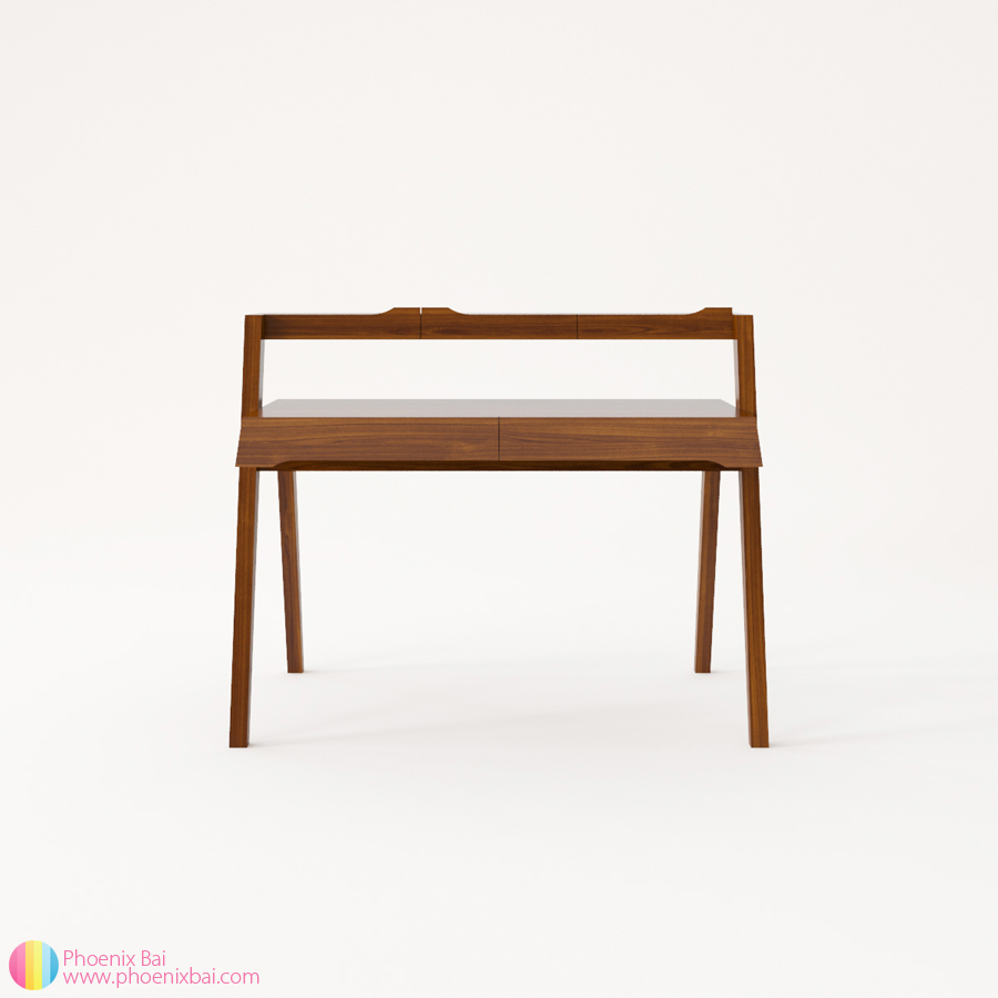 design home Office Primary Desk wooden walnut desk table modern photorealistic detailed