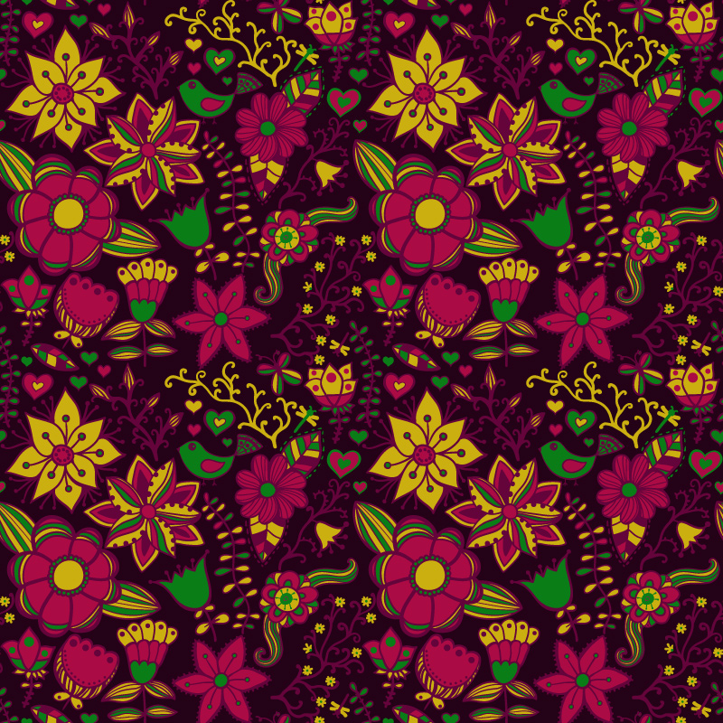background bird blossom flower seamless  Pattern Design textil  Summer heart illustration floral pattern