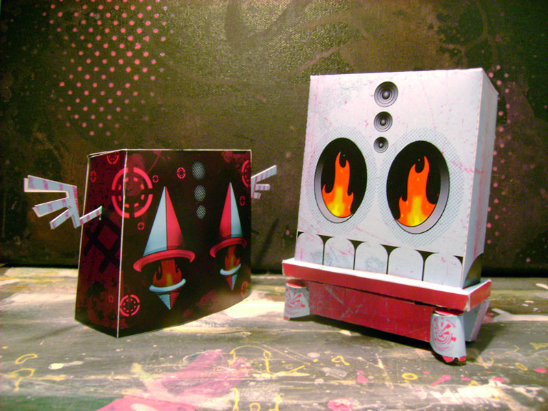 robot 3D folded paper black White pink toy paper toy thought processor fire