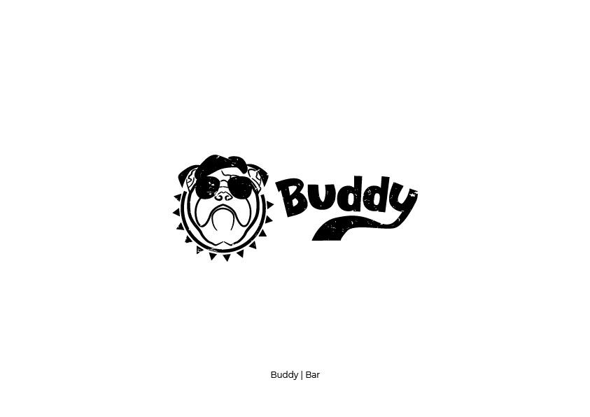 Bulldog in sunglasses in grunge technique, buddy bar 