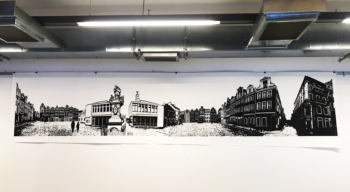 art lanscape city printmaking linocut view ILLUSTRATION  b&w poster Master