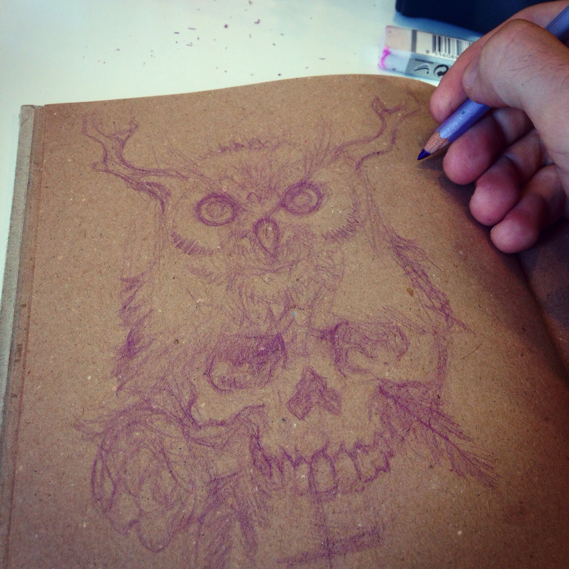 owl skull sketchbook sketch ilias patlis ballpoint