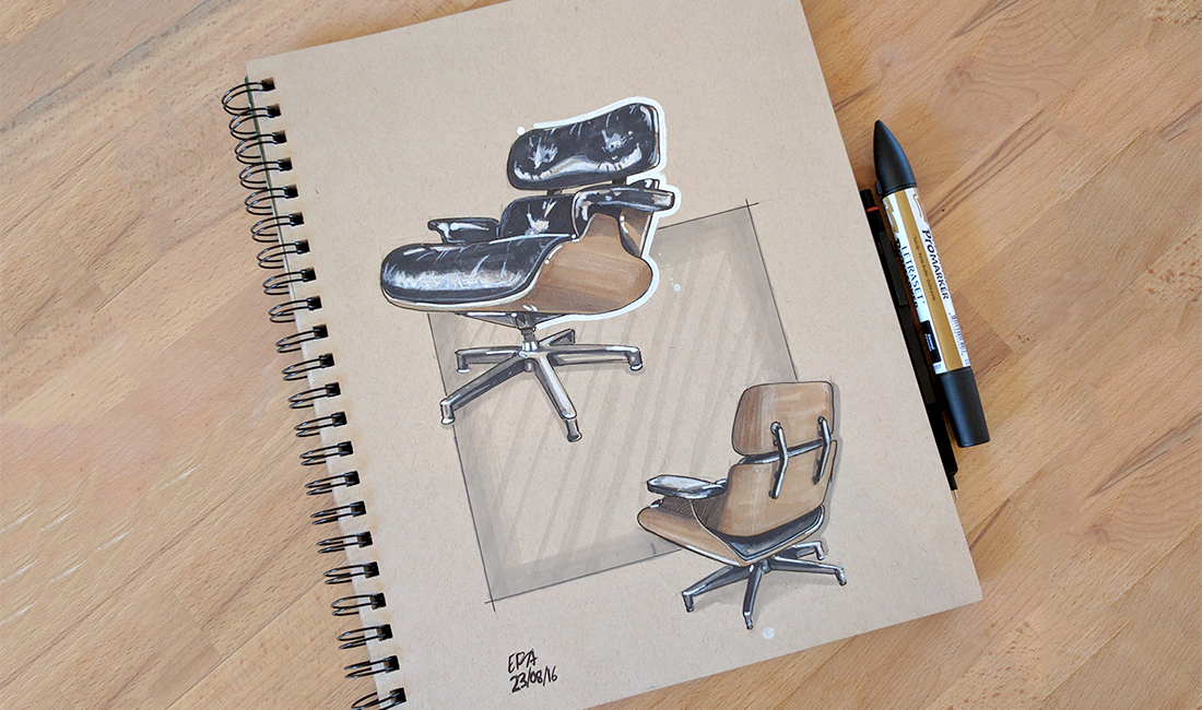 product design  industrial design  furniture design  sketch toned tan Render chair White Paint Marker Product Design Classic design icon
