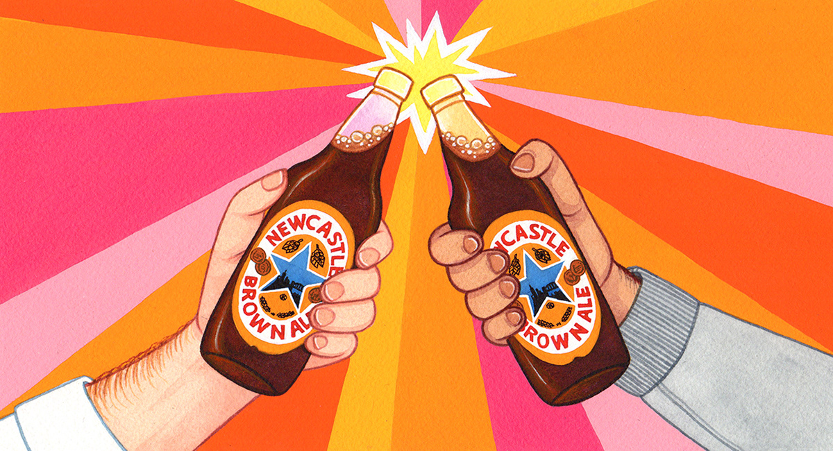 nostalgia Newcastle newcastle brown ale Editorial Illustration drinks punch college bar tonys tavern Retro friendship