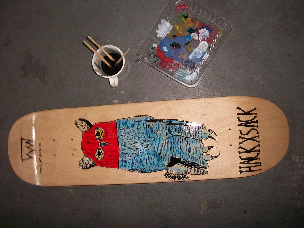 owl hackxsack art acrylic on wood skateboard art skate art