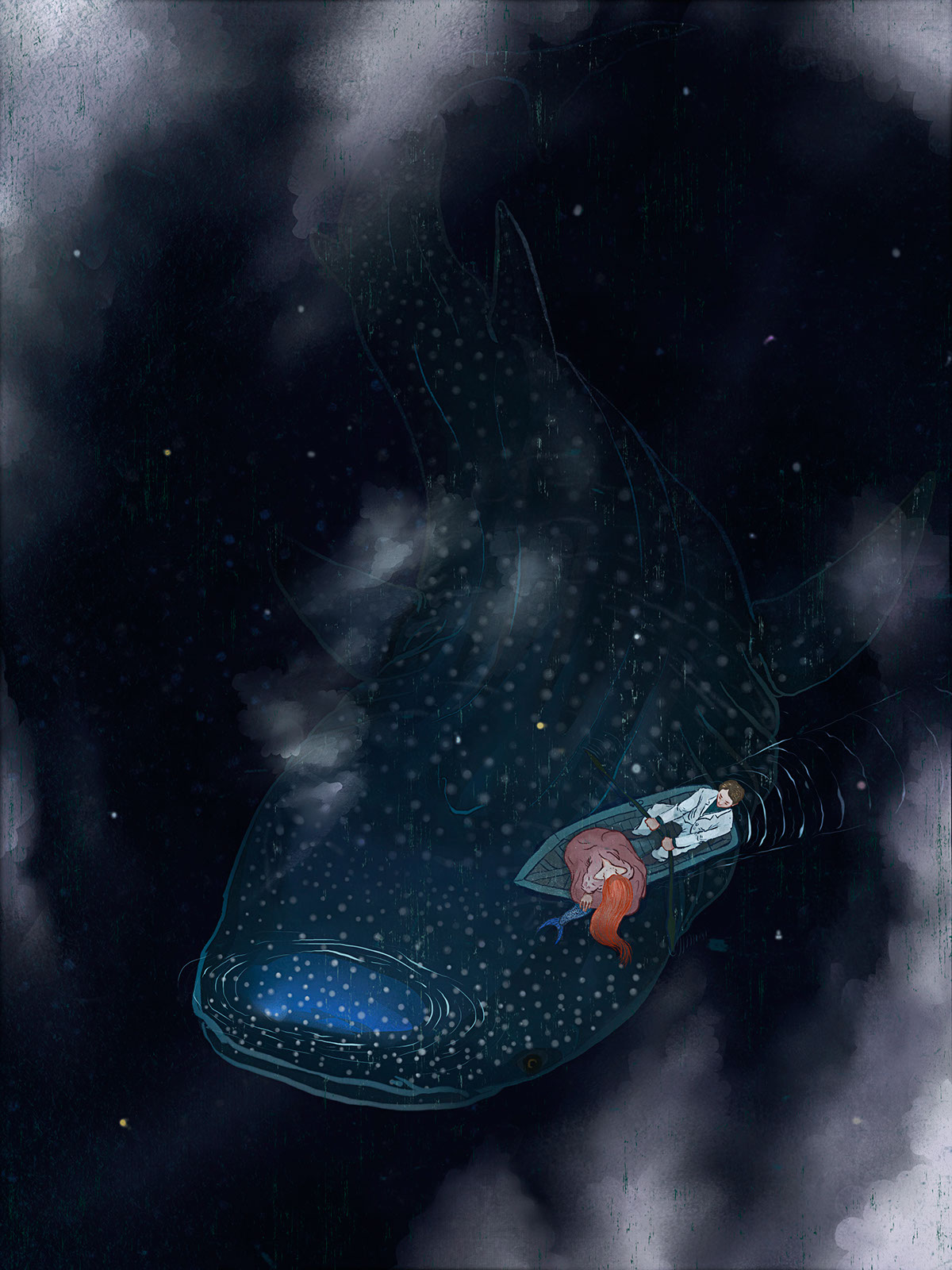 Illustrator art artwork design editorial 黃昱銘插畫 Whale shark mermaid stars SKY