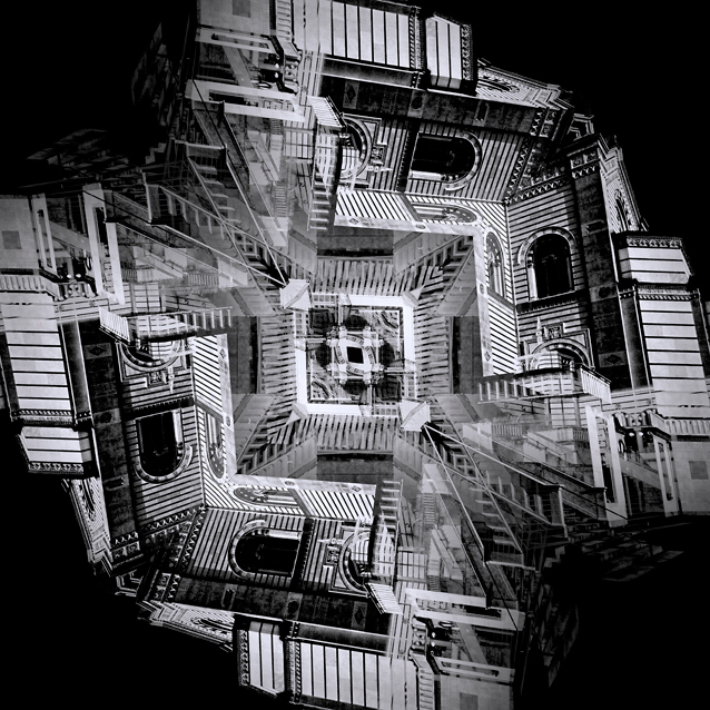 Adobe Portfolio Digital Collage perception shapes  volumes Illusions black & white deconstruction abstract textures design art buildings gestalt mirror