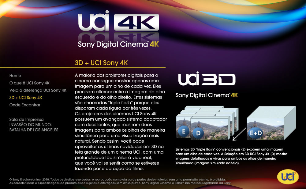 uci UCI Cinemas HotSite site b2c Sony 4K Sony 4K