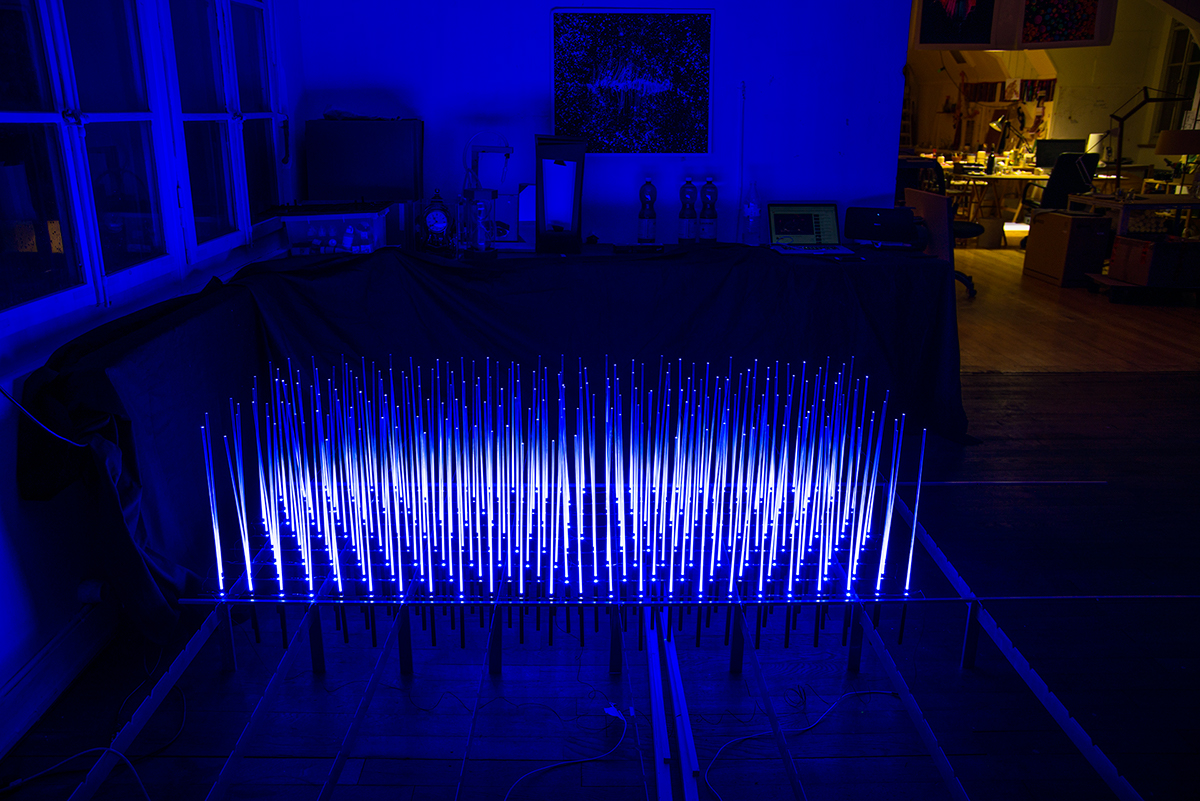 sound Piano pleyel Soundwaves kinetic art led illuminated Acrylic glas installation