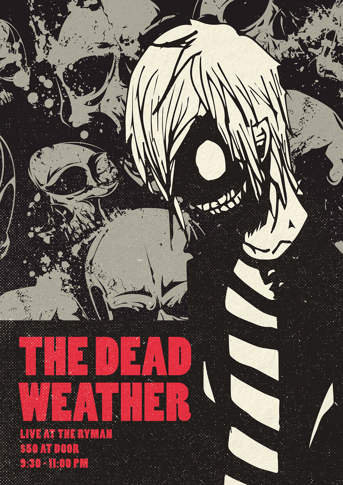 dark skulls teenage black and white rock indie the dead weather gig poster