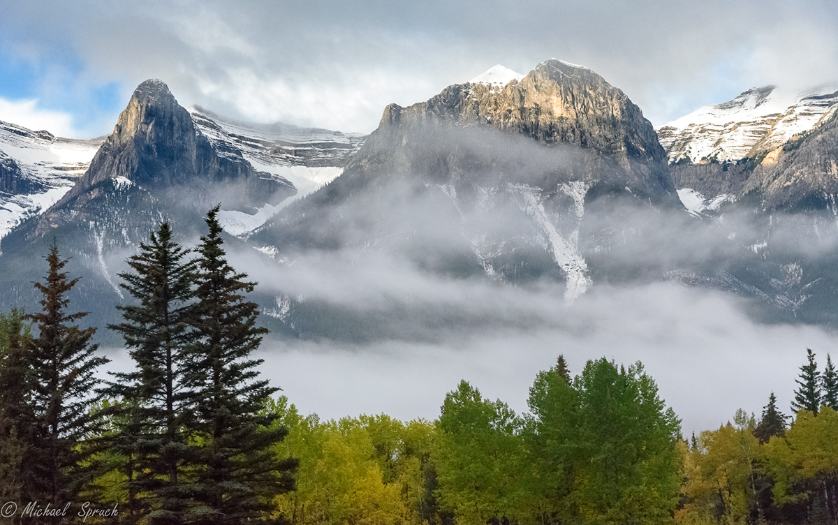 Canada Canadian Rockies. clouds Banff Landscape mist rockies