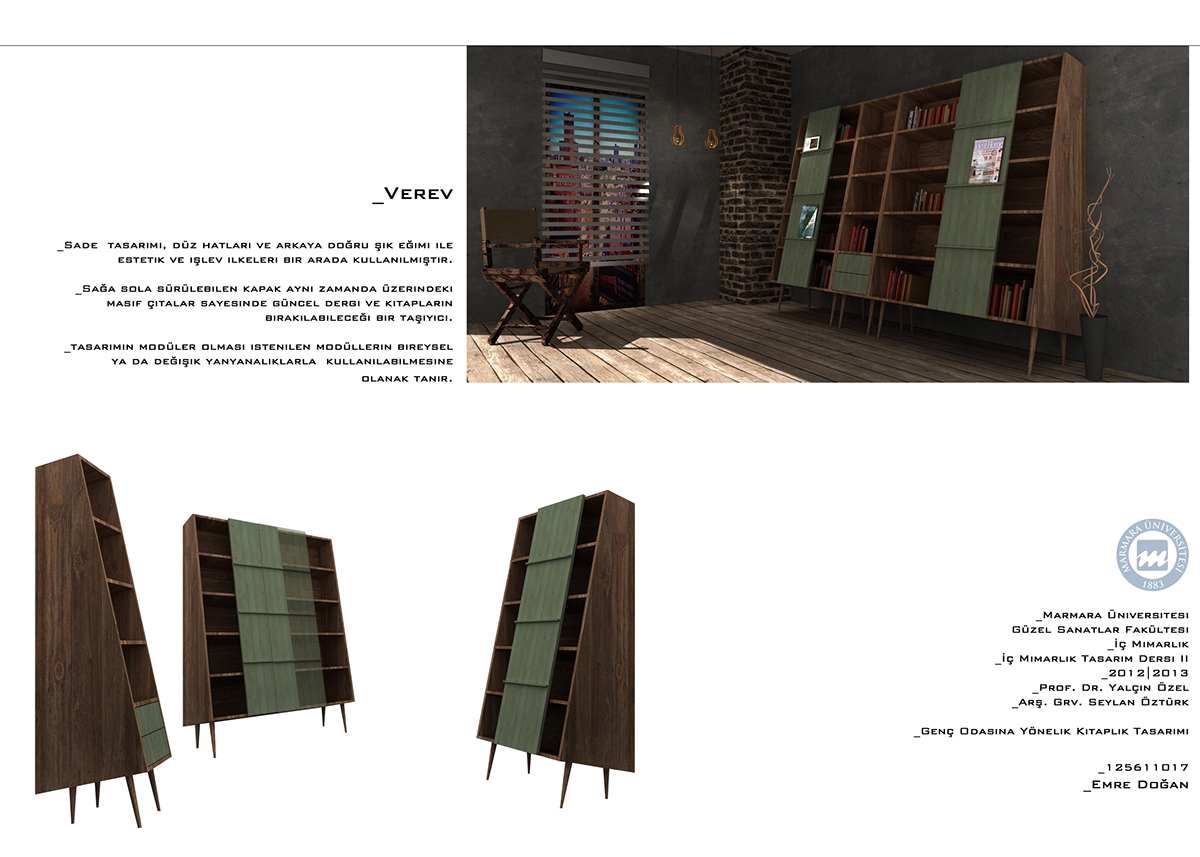 Interior design student emre dogan marmara University furniture chair desk table bookcase
