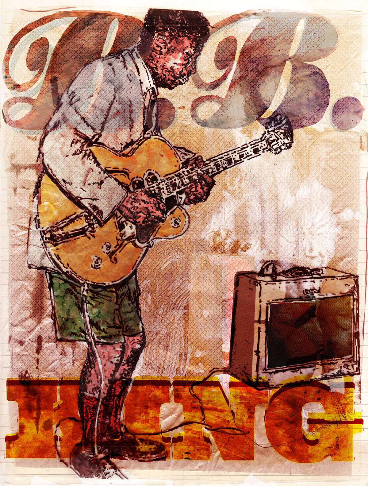blues musicians artists hand-drawn illustrated collages