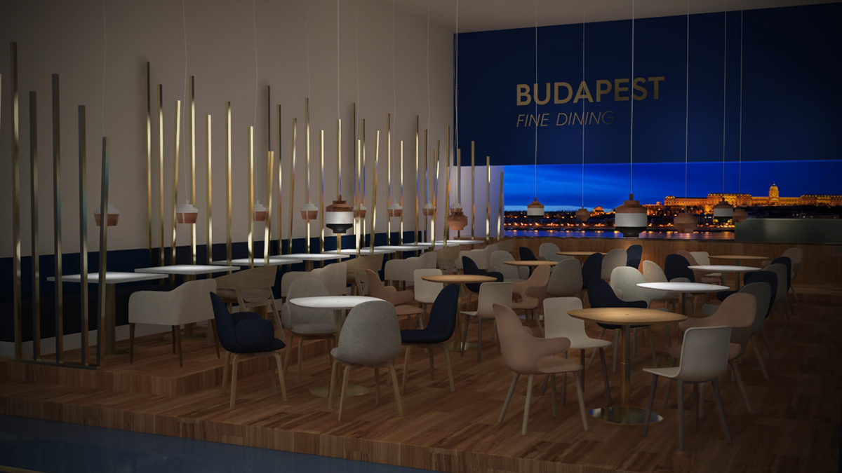 interior design  golden restaurant exclusive navy blue budapest