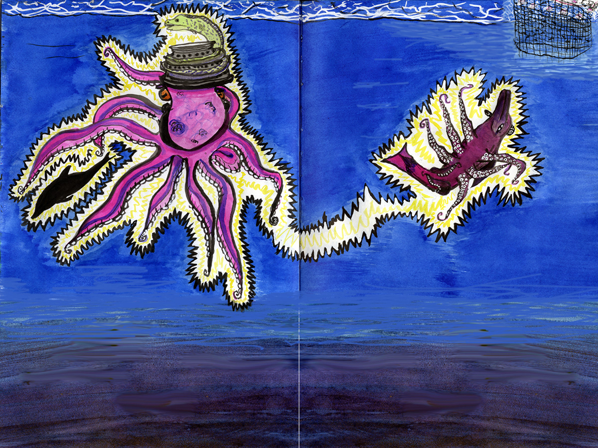 coral Ocean sea Dolphins octopus book illustration Book Arts