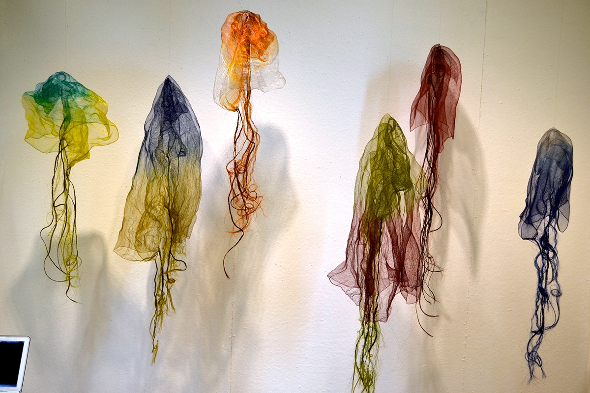 fine art textile Textiles jellyfish nature lab Ocean Acid Dye dyed Woven weave weaving loom fiber art Monofilament nylon