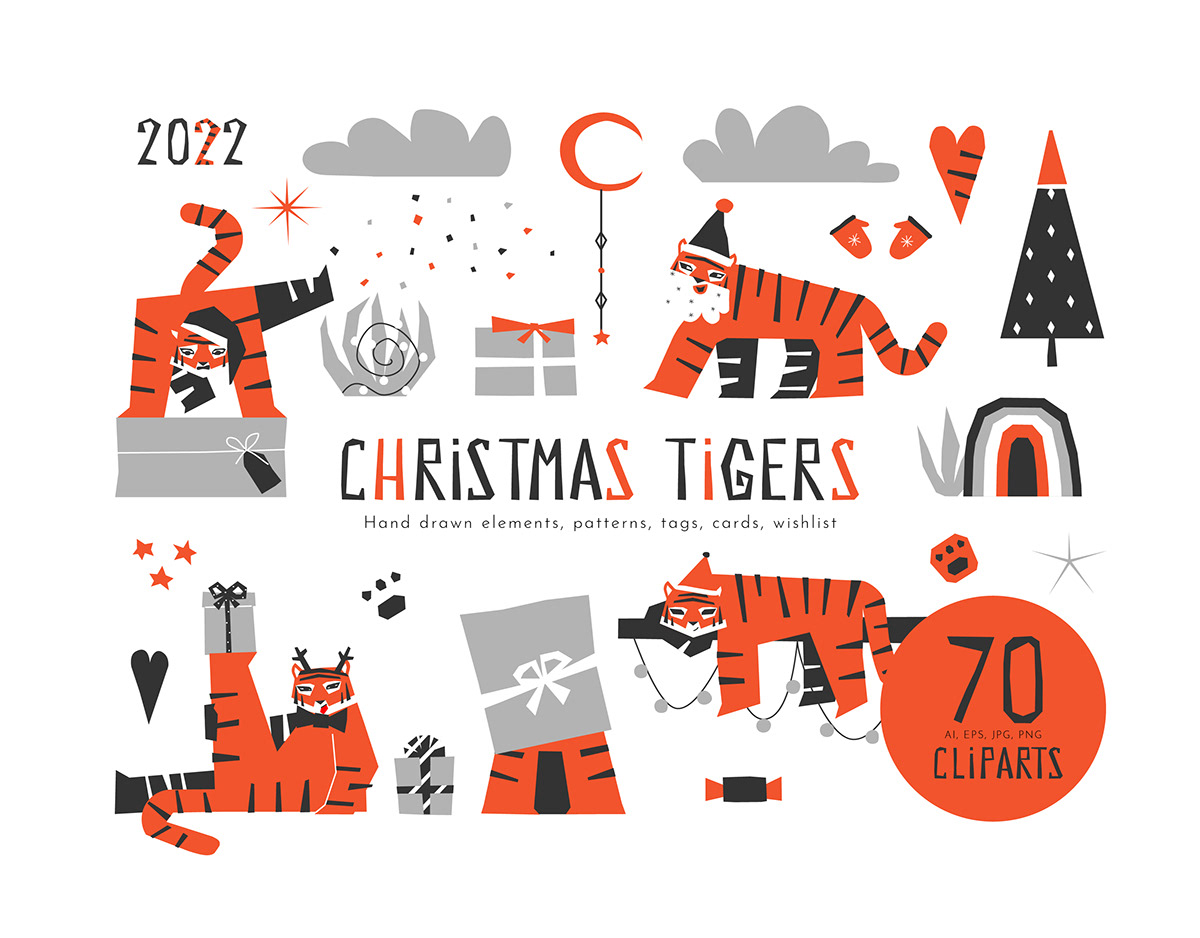 asian chinese Christmas clipart design ILLUSTRATION  new year tiger vector winter
